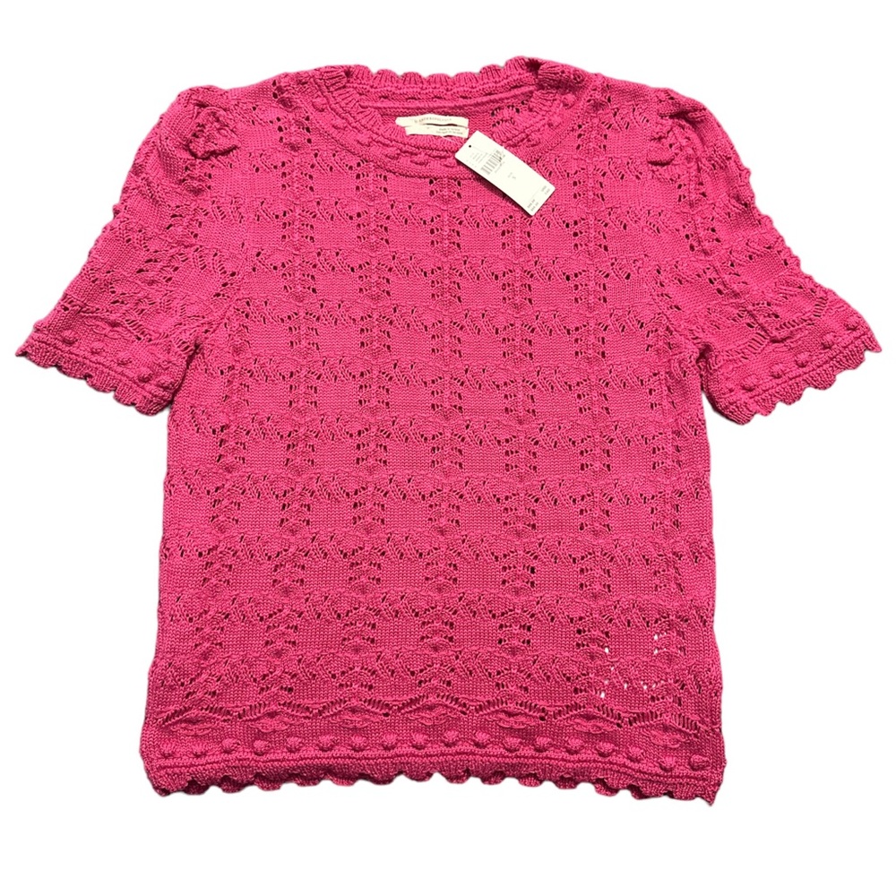 by ANTHROPOLOGY Women’s Pink Granny Core Boho Scalloped Crochet Top Blouse Sz M